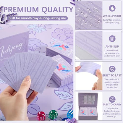 Soulchen 168-Piece PVC American Mahjong Card Print Set,Blossom,Lavender | Lightweight Waterproof Format with 4 Dice and Storage Case, for Clubs, Pool, Cruises, Trips, Family Game Nights - color: Lavender, style: Blossom