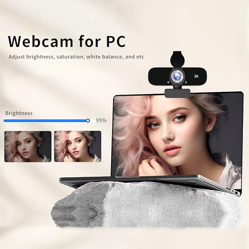 Webcam for Computer, USB Plug&Play, Auto Low Light Correction, Privacy Cover, Tripod, Wide Angle for Meeting/Online Video/Zoom, Web Cam with Microphone