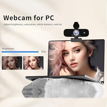 Webcam for Computer, USB Plug&Play, Auto Low Light Correction, Privacy Cover, Tripod, Wide Angle for Meeting/Online Video/Zoom, Web Cam with Microphone