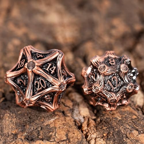 Metal Dice Set D&D 7PCS Metal DND Dice Set Copper for Tabletop Games | Leather Storage Bag, DM Gift, for Dungeons and Dragons Role Playing Games - color: Metal Tree-acopper
