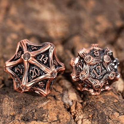 Metal Dice Set D&D 7PCS Metal DND Dice Set Copper for Tabletop Games | Leather Storage Bag, DM Gift, for Dungeons and Dragons Role Playing Games - color: Metal Tree-acopper