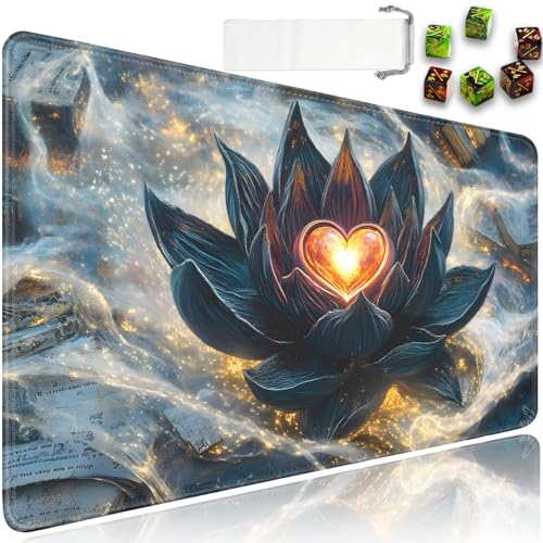 for MTG Game Playmat - 24 x 14 inches with Dices and Storage Bags, Non-Slip Base for TCG and Board Game Card Mats, Trading Card Games Mat, Enchanted Lotus of Love Pattern Collectible Card Playmats - color: Jv-playmat-p7-1-d118