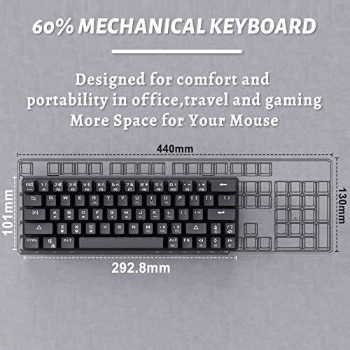 DIERYA DK63N 60% Wireless Wired Mechanical Gaming Keyboard, RGB Backlit Bluetooth Keyboard with Arrow Keys, 63 Keys Ultra-Compact, Programmable Brown Switch for Windows Laptop PC Mac