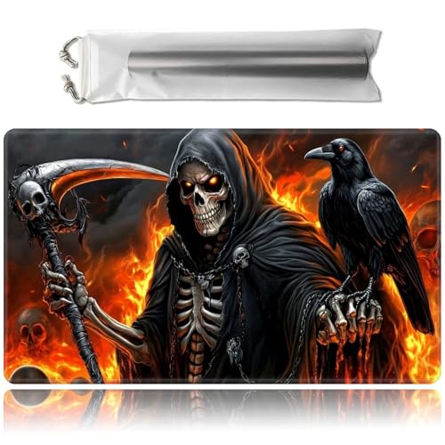 for MTG Game Playmat with Storage Bags,Game Mat 24 x 14 inches,TCG and Board Game Mat for Cards,Mousepad Desk Mats-Black-Robed Skull Crow - color: Black-robed Skull Crow, size: No With Zones