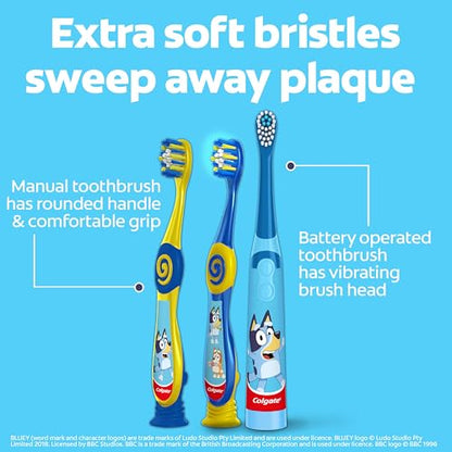Colgate Kids Bluey Toothbrush and Kids Toothpaste Gift Set, Includes Bluey-Themed Battery Toothbrush, 2 Bubblegum Flavored Fluoride Toothpastes, and 2 Manual Toothbrushes - style: Bluey