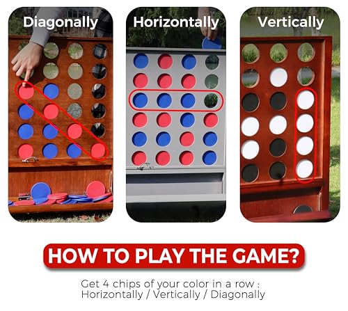 Giant Wooden 4 in A Row Game with Folding Catch Tray, Wall-Mountable or Ground Play, Indoor Outdoor & Backyard Game, Includes Carry Case and Detachable Legs - style: Classic Brown (33" Height)