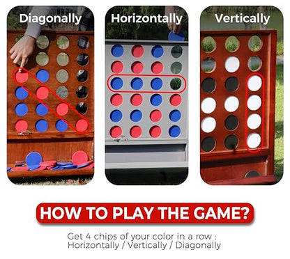 Giant Wooden 4 in A Row Game with Folding Catch Tray, Wall-Mountable or Ground Play, Indoor Outdoor & Backyard Game, Includes Carry Case and Detachable Legs - style: Classic Brown (33" Height)
