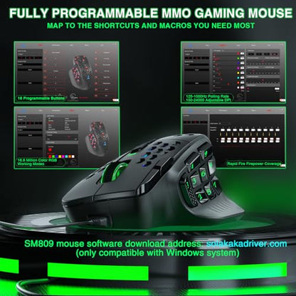 SOLAKAKA SM809 Wired MMO Gaming Mouse,24000 DPI,16 Programmable,RGB PC Gaming Mice,Black