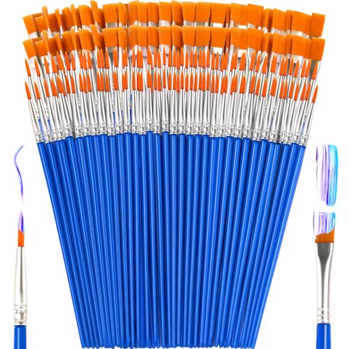 Small Paint Brushes Bulk, 160 Pcs Flat Tip Round Acrylic Paint Brushes for Kids Classroom Acrylic Watercolor Canvas Face Painting Touch Up