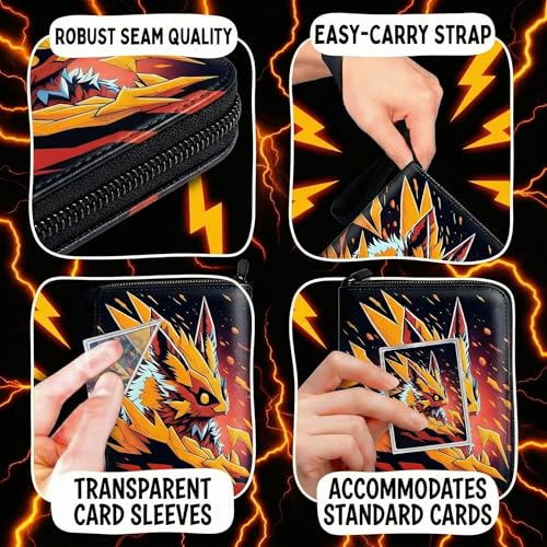 Trading Card Binder Small 4 Pocket,capacity of 400 Cards, 50 Clear Sheets Included, 3 Rings And Zipper, Cards Binder, Collector Binder, Water Proof with Dragon Design (Red Fox, Small) - color: Red Fox, size: Small