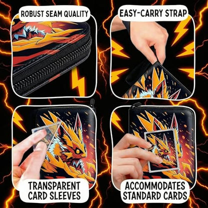 Trading Card Binder Small 4 Pocket,capacity of 400 Cards, 50 Clear Sheets Included, 3 Rings And Zipper, Cards Binder, Collector Binder, Water Proof with Dragon Design (Red Fox, Small) - color: Red Fox, size: Small