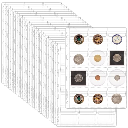 25 Sheets Coin Pocket Pages - 12 Pocket Standard 9-Hole 300 Pockets Inserts Collecting Sleeves for Coins [67mm X 63mm Each Pocket] CS0312512 - color: 12 Pocket(63mm X 67mm Each Pocket), size: 25 Sheets