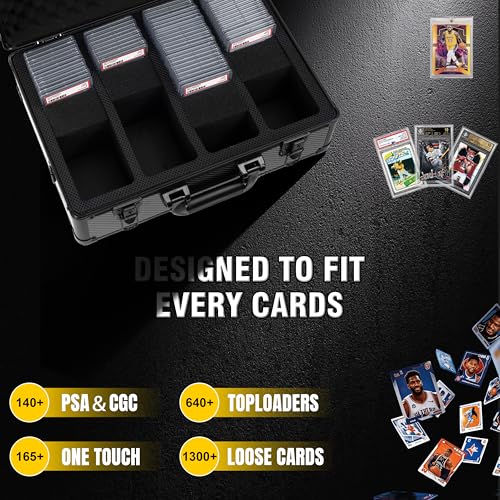 Graded Card Storage Box – Aluminum Alloy Trading Cards Case Holds 140+ Graded Cards, Sports Card Storage Box with Lock, Fits PSA, CSG, BGS (Large Carbon Fiber) - color: 4 Row-Carbon Fiber