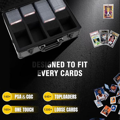 Graded Card Storage Box – Aluminum Alloy Trading Cards Case Holds 140+ Graded Cards, Sports Card Storage Box with Lock, Fits PSA, CSG, BGS (Large Carbon Fiber) - color: 4 Row-Carbon Fiber
