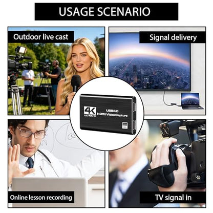 4K HDMI Video Capture Card for Streaming, 1080P 60FPS USB 3.0 Game Capture Device with Audio, Zero-Lag Capturadora De Video for Nintendo Switch PS5 Xbox PC OBS Live Recording