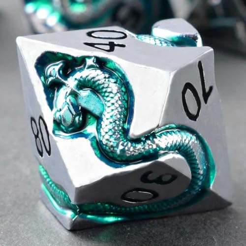 Metal DND Dice Set for Dungeons and Dragons, Serpent Engraved Polyhedral RPG Dice, Heavy Weighted D&D Dice with Gift Case for Pathfinder MTG Role Playing Games - color: Silver Black
