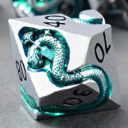 Metal DND Dice Set for Dungeons and Dragons, Serpent Engraved Polyhedral RPG Dice, Heavy Weighted D&D Dice with Gift Case for Pathfinder MTG Role Playing Games - color: Silver Black