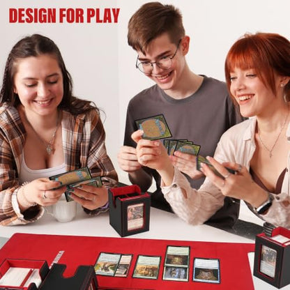 Kabinka MTG Commander Deck Box, Holds 400+ Double-Sleeved Cards | 5-in-1 Card Deck Box, Patented Design, Magnetic Detachable Card Case with Dice Tray, Fits Magic / TCG Cards (Black Red) - color: Black& Red