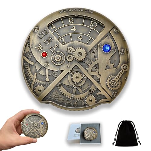 UD Unique Roulette Dice Mechanical Dice Spinner DND Steampunk Metal Dragons D and D Dice Set with TRPG DND Dice 7-in-1 Spinner Metal D&D Dice Set Role Playing Games Players DM Game Masters - color: 01 Brass