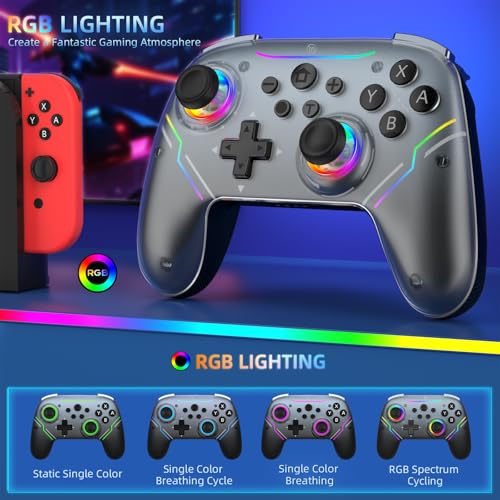 JDDWIN Wireless Controller for Switch 2/Switch/PC/Steam Deck, Hall Effect Joysticks & Triggers/Wake-up Function, Gamepad with RGB Light /Turbo/Programmable/ Dual Vibration Bluetooth USB Adapter for PC (Black) - color: Black