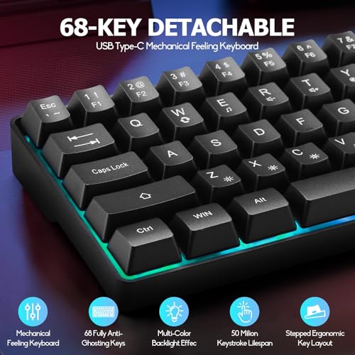 Guiheng Wired 60% Gaming Keyboard and Mouse Combo, Ultra-Compact 61 Keys RGB Backlit Mini Keyboard, Lightweight 3200 DPI Optical, Wired Gaming Set for Windows,PC, MAC PS5 Xbox Gamer(Black) - color: black combo