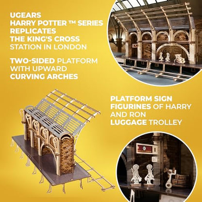 UGEARS Harry Potter Platform 9 ¾ 3D Puzzle - Wooden Model Kits for Adults To Build - Mechanical Wooden Model Kit - Compatible with Ugears Hogwarts Express Train - 3D Wooden Puzzle includes 2 Figurines - style: Platform 9 ¾
