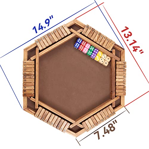 WOOD CITY Shut The Box Game Wooden for 6 Players, Close The Box Math Game for Kids Adults with 16 Dice, 6 Way Tabletop Quick Board Game for Family Friends 3+ Years Old in Classroom, Party or Pub - style: 6 Players