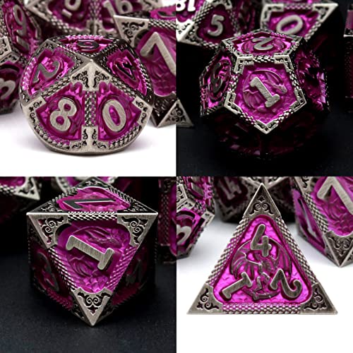 PJOY Metal DND Dice Set with Dice Case Antique Silver Purple Dragon D&D Polyhedral Dice for RPG Role Playing Games Compatible with Dungeons and Dragons TTRPG Gifts - color: Antique Iron Purple