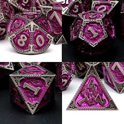 PJOY Metal DND Dice Set with Dice Case Antique Silver Purple Dragon D&D Polyhedral Dice for RPG Role Playing Games Compatible with Dungeons and Dragons TTRPG Gifts - color: Antique Iron Purple