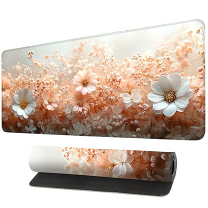 Mouse Pad, Large Anti-Slip with Stitched Edges Desk Mat Desktop Laptop Computer Desk Keyboard Mat,Table Protector Blotter Mat (Powder, 35.4" x 15.7") - color: Powder, size: 35.4" x 15.7"