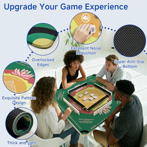 Mahjong Mat 2025 Upgraded No-Crease & No Odor Design, 32.3 Inch with Waterproof Velvet, Non-Slip PU Silicone, Lightweight for Noise Reduction, Includes Printed Rules for Tiles and Cards (Green) - color: Green