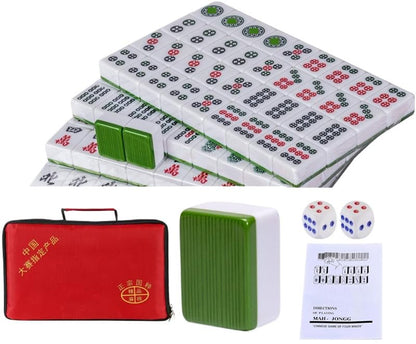 Chinese Mahjong Game Set, Classic with 146+ Green Colored Tiles Dice Professional Big 1.6 inch 40mm Mahjong Tiles Melamine Instraction, Complete majiang with Carrying Bag 专业麻将