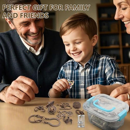12Pcs Brain Teaser Puzzles for Adults and Teens, 3D Metal Puzzle Set with Various Difficulty Levels, IQ Logic Challenge Disentanglement Game, Fun Handheld Brain Teasers for Focus, Gifts for Boys Girls