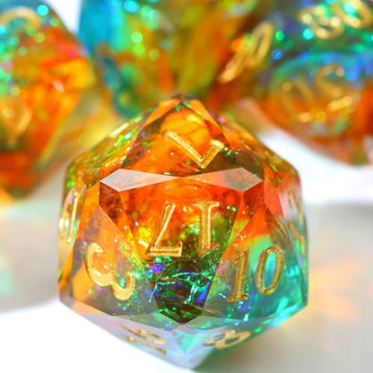 XENOLUX DND Dice Set Polyhedral Resin Dice with Diamond Cut Sharp Edges Holographic Foil Faceted Gemstone Two Color Mixed RPG TTRPG Board Games Tabletop Accessories with Metal Case - RD-Mixed2 - color: Rd-mixed 2