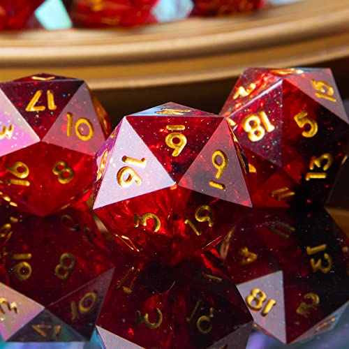 Single D20 Dice - 22mm, 20 Sided D&D Dice for Dungeons and Dragons, DND Dice with Resin Sharp Edge, Handmade Polyhedral for RPG, Roleplaying Games MTG Table Games(Black Red) - color: D20-black Red
