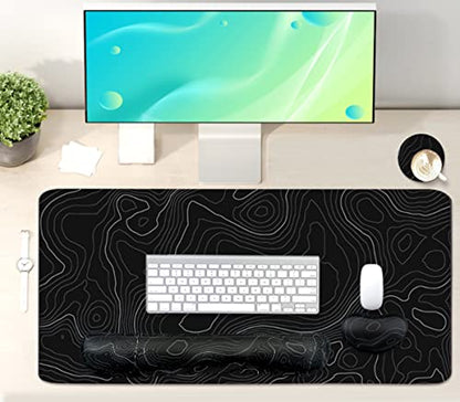 Topographic Large Mouse Pad and Keyboard Wrist Rest, Desk Pad for Keyboard and Mouse, 4-in-1 Large Gaming Mouse Pad with Wrist Support, Non-Slip Desk Mat for Home Office Study Game-Topographic Contour - color: Topographic Contour