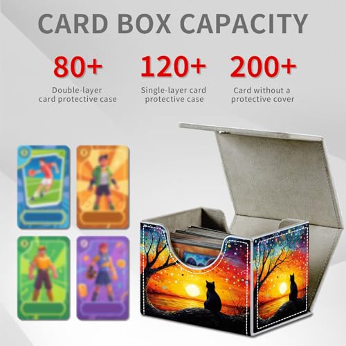 Cat Sunset Tree for MTG Deck Box, 100+ Double Sleeved Card Storage Case, PU Leather Commander Deck Case for TCG Magic Yugioh, Magnetic Closure - color: Cat Sunset Tree