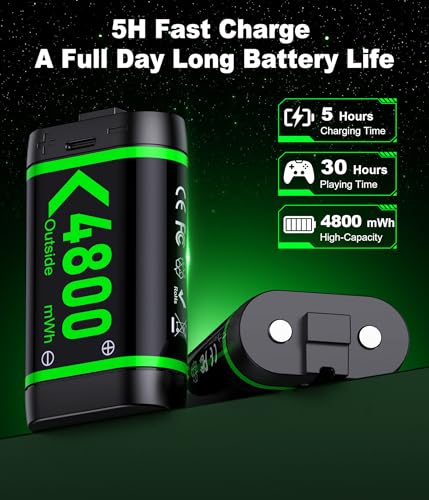 Upgraded Fast Charging Rechargeable Battery Packs with Light Control, 4 x 4800mWh Xbox Controller Batteries with Charger Dock for Xbox Series X|S, One S/X/Elite Controllers,Cases and Storage Sets - size: L-Max