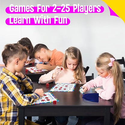 SpriteGru Multiplication & Division Bingo Game, 480 Math Problems, 2 Educational Math Board Game for Kindergarten and Preschool Kids 4-8, Perfect for Classroom & At Home (Up to 25 Players) - style: 25 Pcs Multiplication & Division Bingo Game
