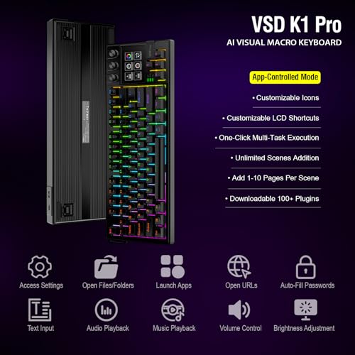 K1 Pro Macro Keyboard, Wired Only Full-Key Programmable On-Board Keypad, Custom Gaming Streaming Mechanical Keyboards with Screen & Knob, Gasket, RGB Backlit, Hot Swappable Shortcut Pad - color: Black