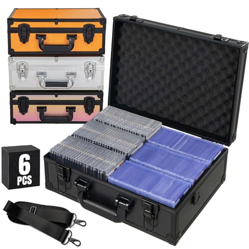 Toploader Storage Box for 3x4 35pt Rigid Cards ＆ Top Loader Cards - Aluminum Alloy Trading Card Storage Box, Sports Card Case with Lock (Holds 600+ Toploaders, Black) - color: Black
