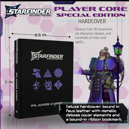 Starfinder Player Core Special Edition - Complete Rulebook, 10 Ancestries, 6 Classes - Tabletop RPG - Limited Deluxe Faux Leather Hardcover with Metallic Deboss and Bound-in Ribbon Bookmark
