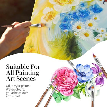 GETHPEN 29pcs Paint Brush Set, Acrylic Paint Brushes, Oil, Watercolor | Paint Brush 9 Shapes with Wide Flat, Filbert, Fan, Dagger, Cat Tongue, Round, Angle, Rigger with Palette Knife & Canvas Roll - style: Assorted Shapes