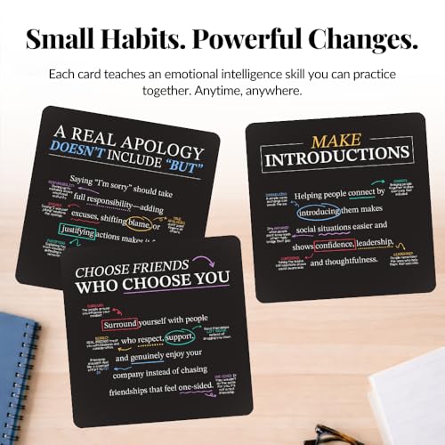 Emotional Intelligence Mindset Cards – 52 Daily Habits for Confidence, Connection & Social Skills – for Kids, Teens & Adults – Includes Wooden Display Stand – Gift for Teachers & Parents - style: Emotional Intelligence