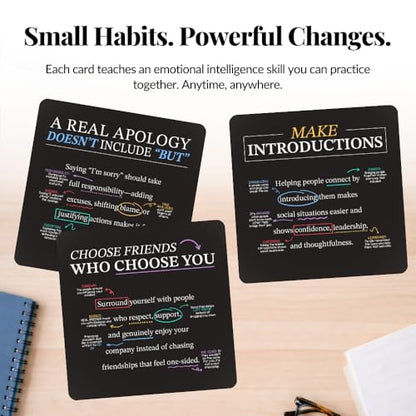 Emotional Intelligence Mindset Cards – 52 Daily Habits for Confidence, Connection & Social Skills – for Kids, Teens & Adults – Includes Wooden Display Stand – Gift for Teachers & Parents - style: Emotional Intelligence