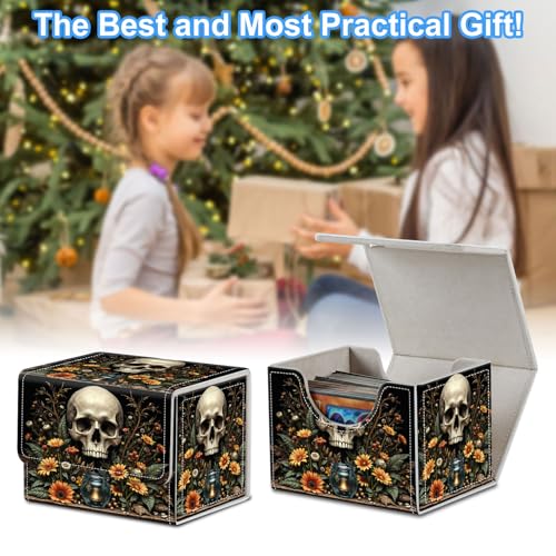 Skull with Flowers Deck Box for MTG Commander | Holds 100+ Double-Sleeved Cards | Strong Magnetic TCG Card Case for Collectible Games - color: Skull with Flowers