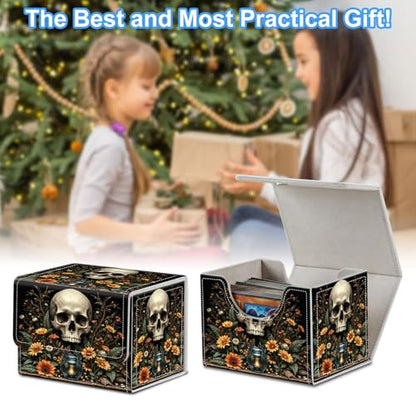 Skull with Flowers Deck Box for MTG Commander | Holds 100+ Double-Sleeved Cards | Strong Magnetic TCG Card Case for Collectible Games - color: Skull with Flowers