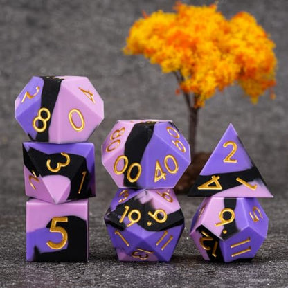 D&D Silicone Rubber Polyhedral Dice,Sharp Edges DND Dice Set 7pcs (D4, D6, D8, D10, D12, D20, D%) for Dungeons and Dragons, RPG, MTG for Ages 15 and Up - color: Pink Black Purple