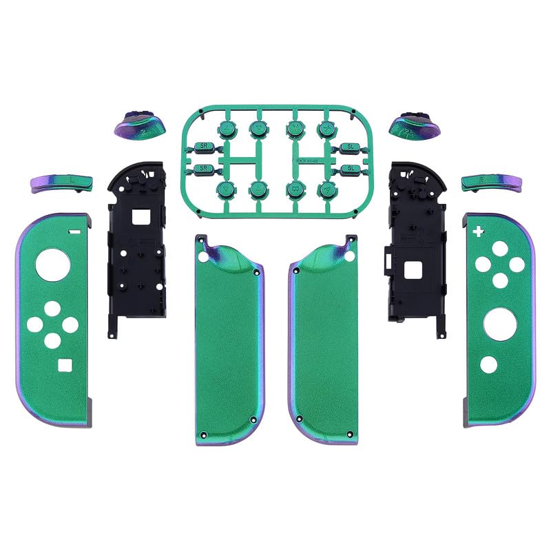 eXtremeRate DIY Replacement Shell Buttons for Nintendo Switch & Switch OLED, Chameleon Green PurpleCustom Housing Case with Full Set Button for Joycon Handheld Controller - Console Shell NOT Included - color: Chameleon Green Purple
