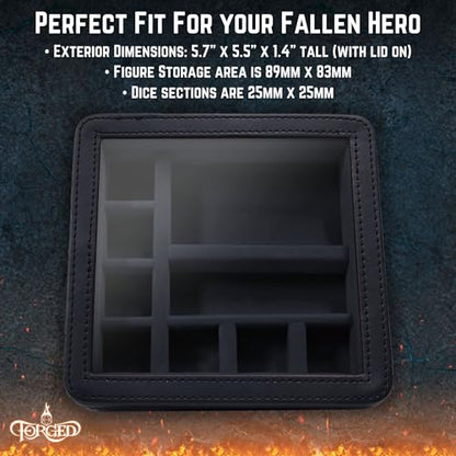 Forged Dice Co. RPG Character Shrine Display Case for Dice and DND Miniatures - Includes Travel Dice Tray and Display Lid - Compatible with Dungeons and Dragons Dice and Miniatures - Black - color: Black